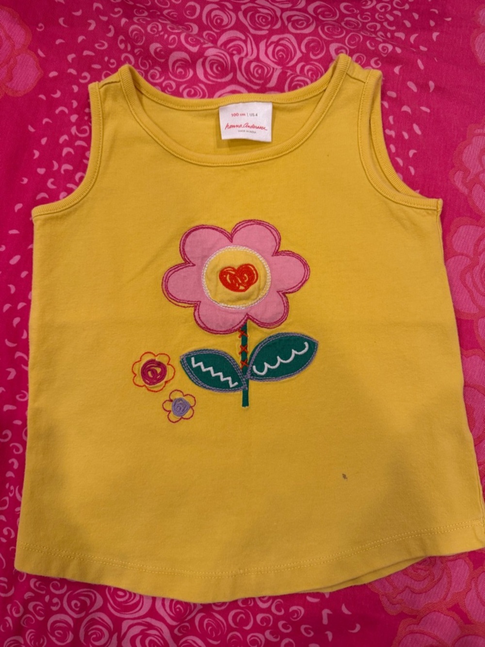 Hanna Andersson Yellow Tank Top with Pink Flower Appliqué